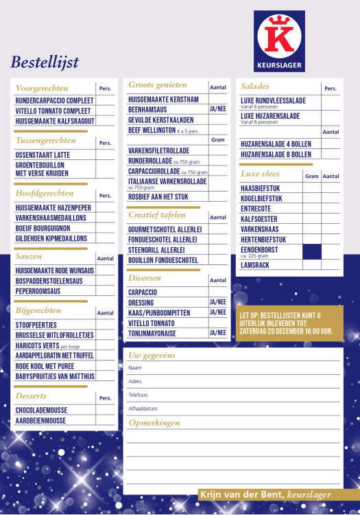 Bekijk onze bestellijst voor de feestdagen